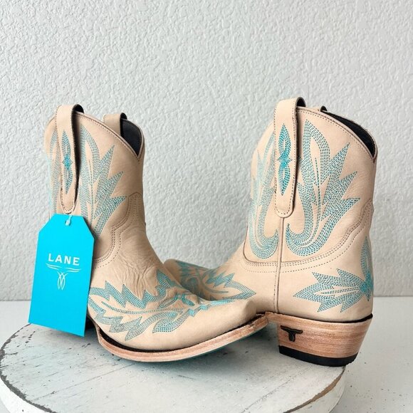 Lane LEXINGTON Womens Cowboy Bootie Sz 6 Sand and Stream Western Cowgirl Boots - Picture 1 of 11
